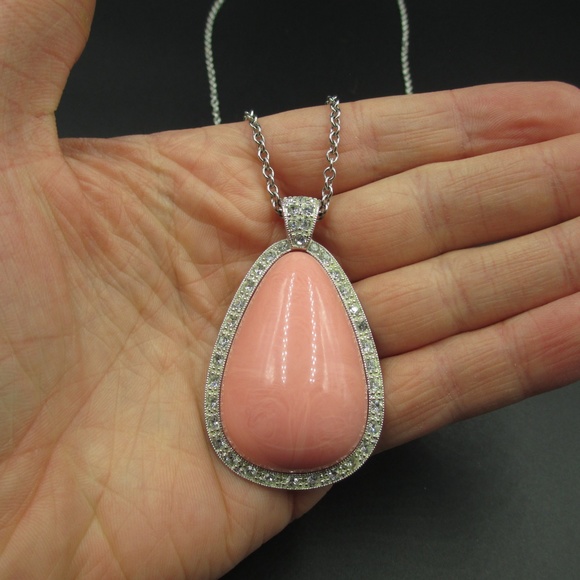 22" Silver Tone Chain & Faux Pink Stone Necklace - Picture 3 of 7